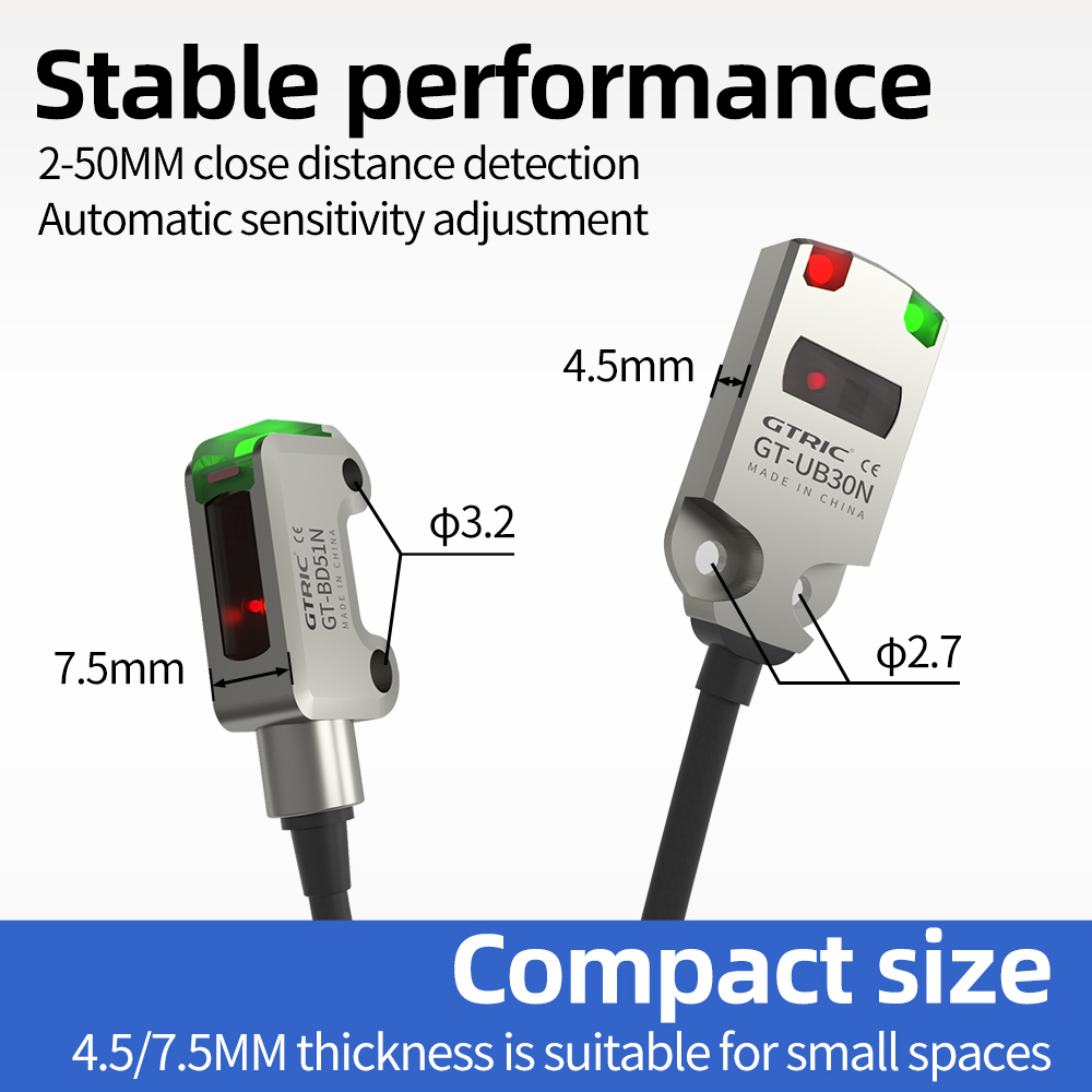 GTRIC Ultra-Thin Stainless Steel Photoelectric Switch Diffuse Reflection Through Beam 24V DC NPN PNP Metal Photoelectric Sensor