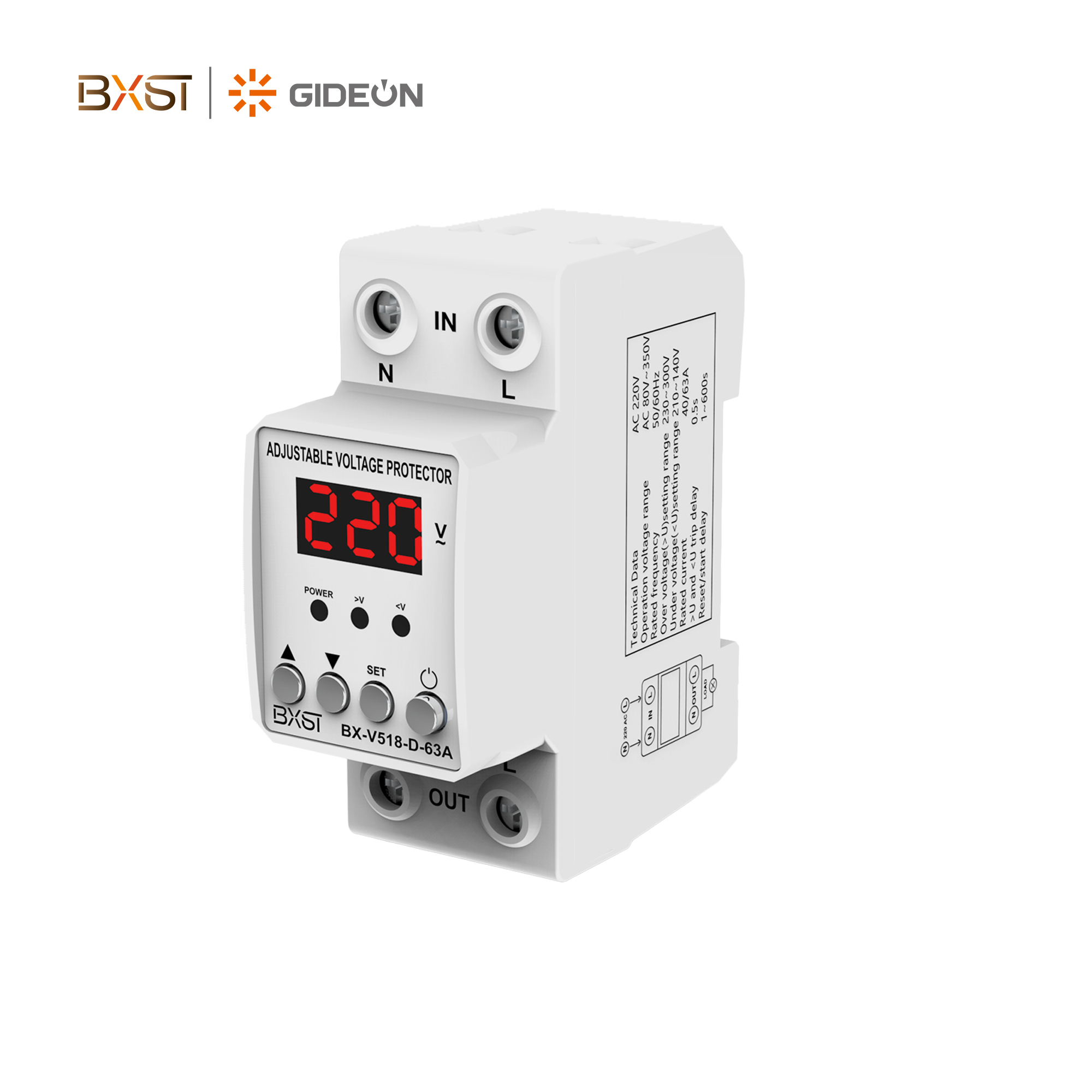For Din Rail Single Phase AC 63A Adjustable Voltage Protection Device Automatic Voltage Protector for Home Appliances