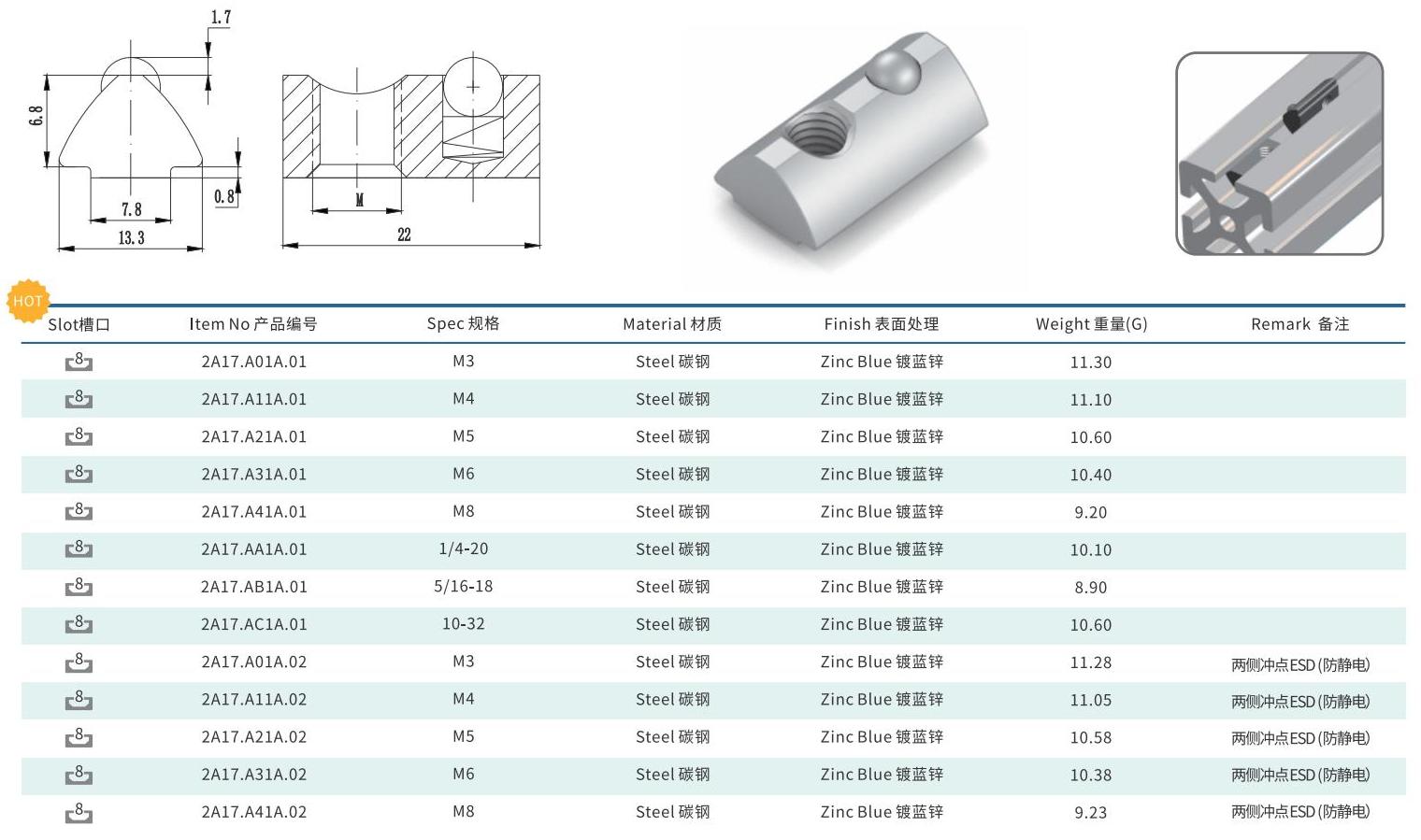 Factory Hot Sale Refined Macroscale Production ESD M4 M6 T M8 Slot Nut Suppliers