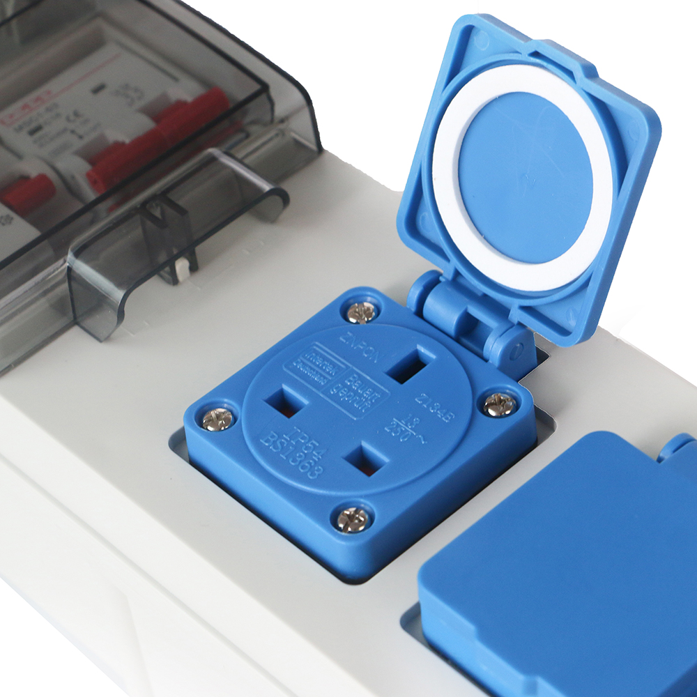 Camping Caravan 4 Way 4 Sockets UK BS Extension Lead Triple Power Unit with RCD MCB and 15m Orange H05VV-F 3*1.5mm Cable