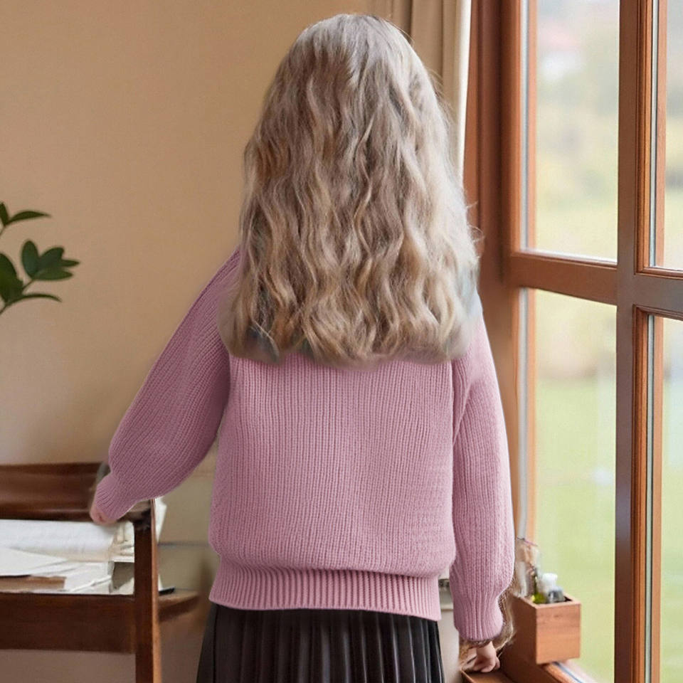 Girls Pink Crewneck Letter Sweater