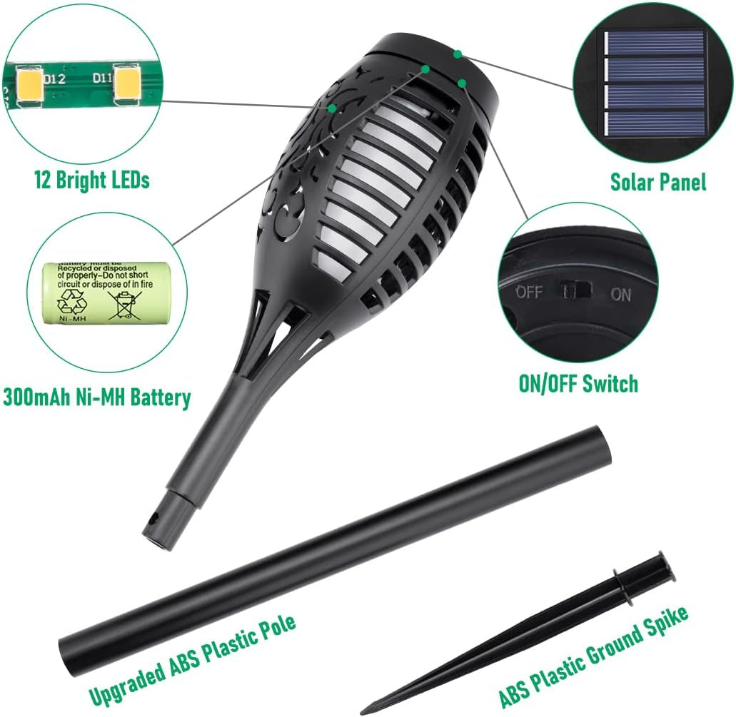 12LED Torch Lights Dancing Flames Lamp ABS IP65 Waterproof Outdoor Lawn Led Solar Flame Light