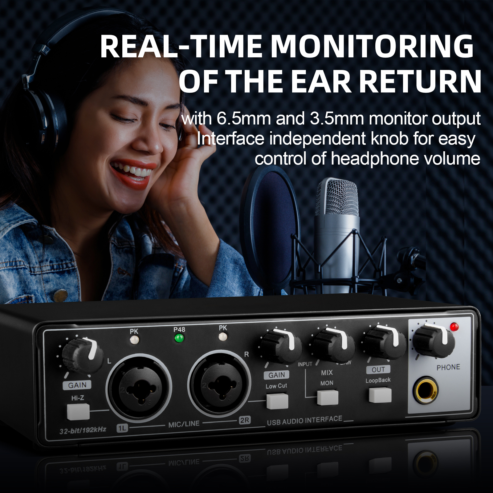 Professional MD22 Recording Studio Equipment Live Audio Interface Sound Card for External Guitar Audio Sound Cards Mixers