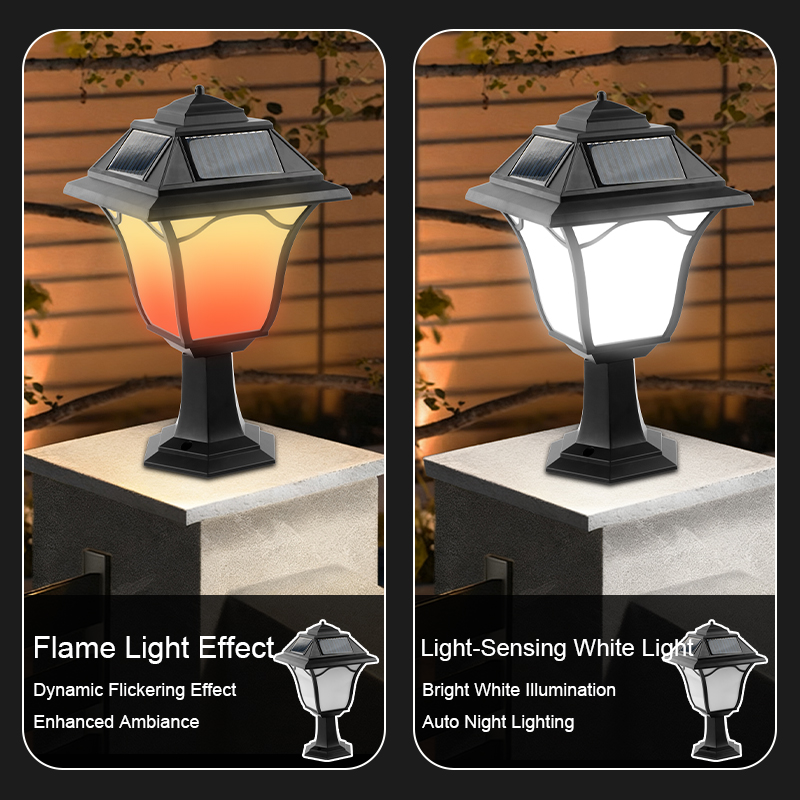 ABS Body Pillar Solar Light Outdoor Column Light Waterproof Outdoor Column Light with Pier Mount Base Solar Garden Light