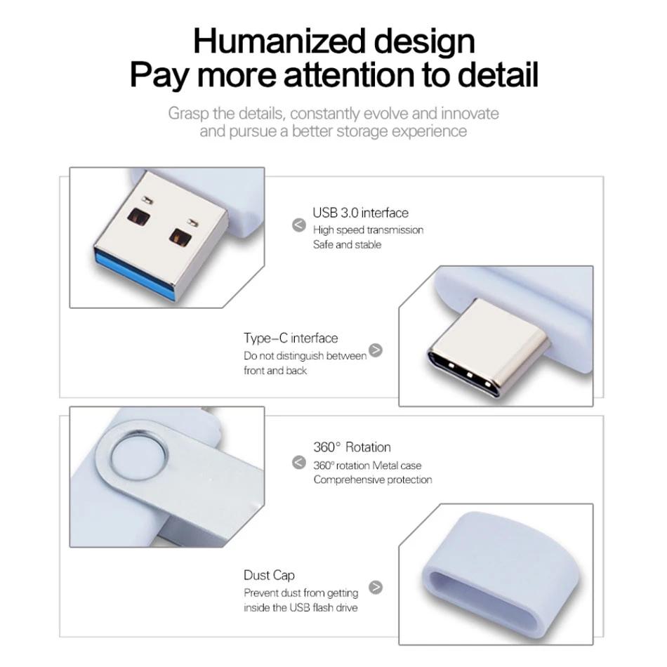 USB 3.0 2.0 2-in-1 Type C Swivel Drive Metal USB Flash Disk Music 4GB 8GB 16GB 64GB Memory Stick Stick for PC Perfect Gift
