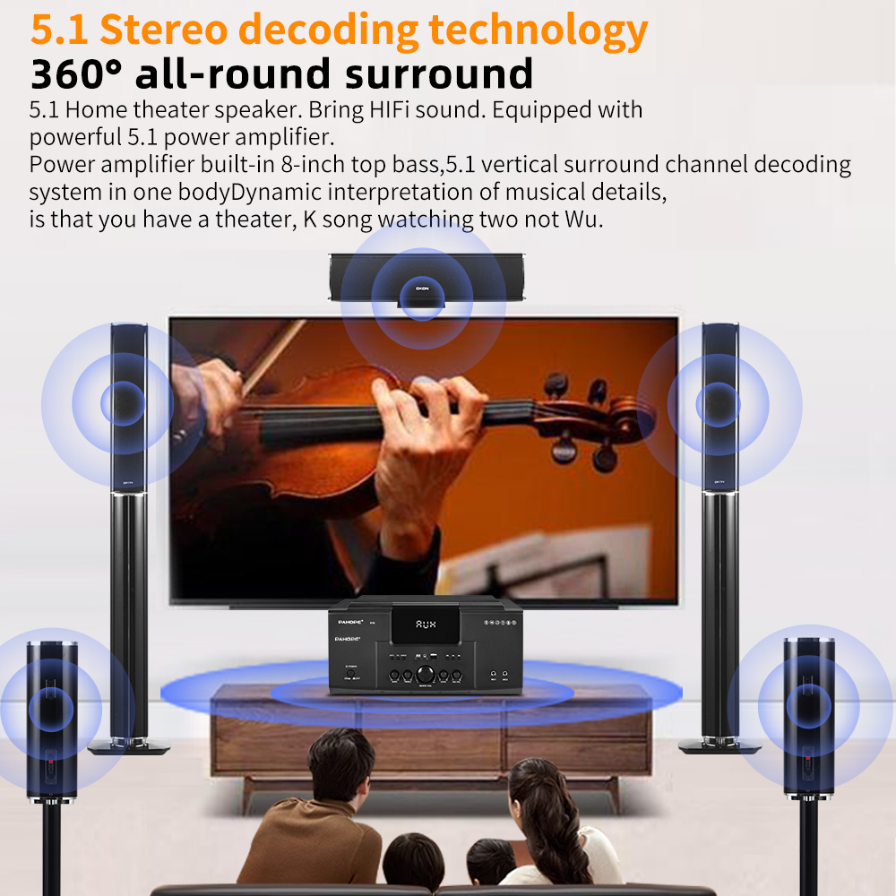 5.1 Home Theater Systems with Karaoke USB Wireless Microphone Living Room Speaker Bt Home Theatre System