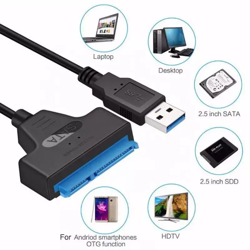 Hight Quality USB3.0 to SATA 7+15Pin Adapter Drive 2.5 Inch SSD HDD SDD Hard Disk Hard Drive Type c USB 3.0 to Data Cable