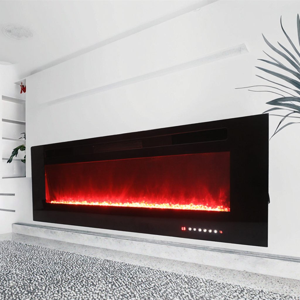 Modern LED Linear Electric Fireplace Wall Mounted Recessed English Manual Control Flame Heater for Household Indoor Use Insert