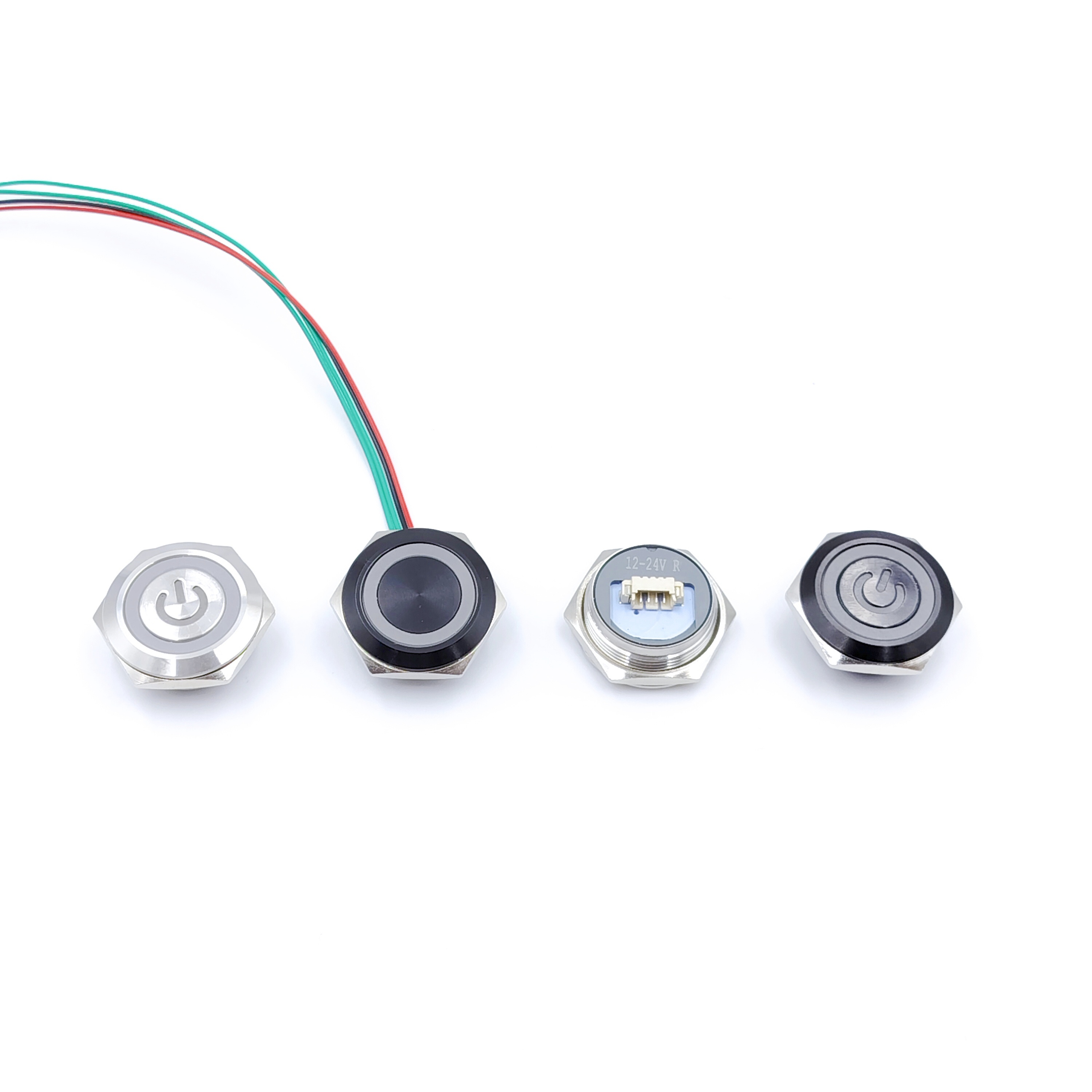 19mm Tri Color LED Stainless Steel Short Ultrathin Switch with Cable Waterproof Momentary Mini Black Metal Push Button Switches