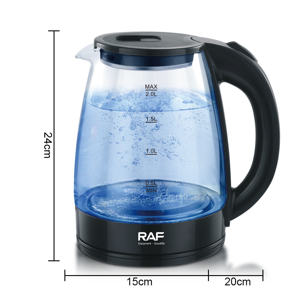 RAF R.7201 Household Electric Kettle Glass Water Kettle Portable Easy Clean Auto Shut Off Black Pots