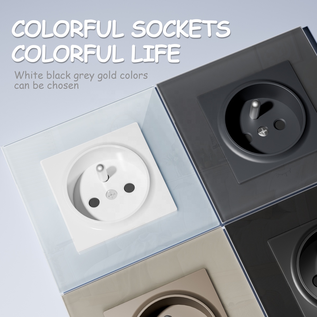 European Standard French Style Electric Wall Sockets With Colorful Glass Electrical Socket Panel