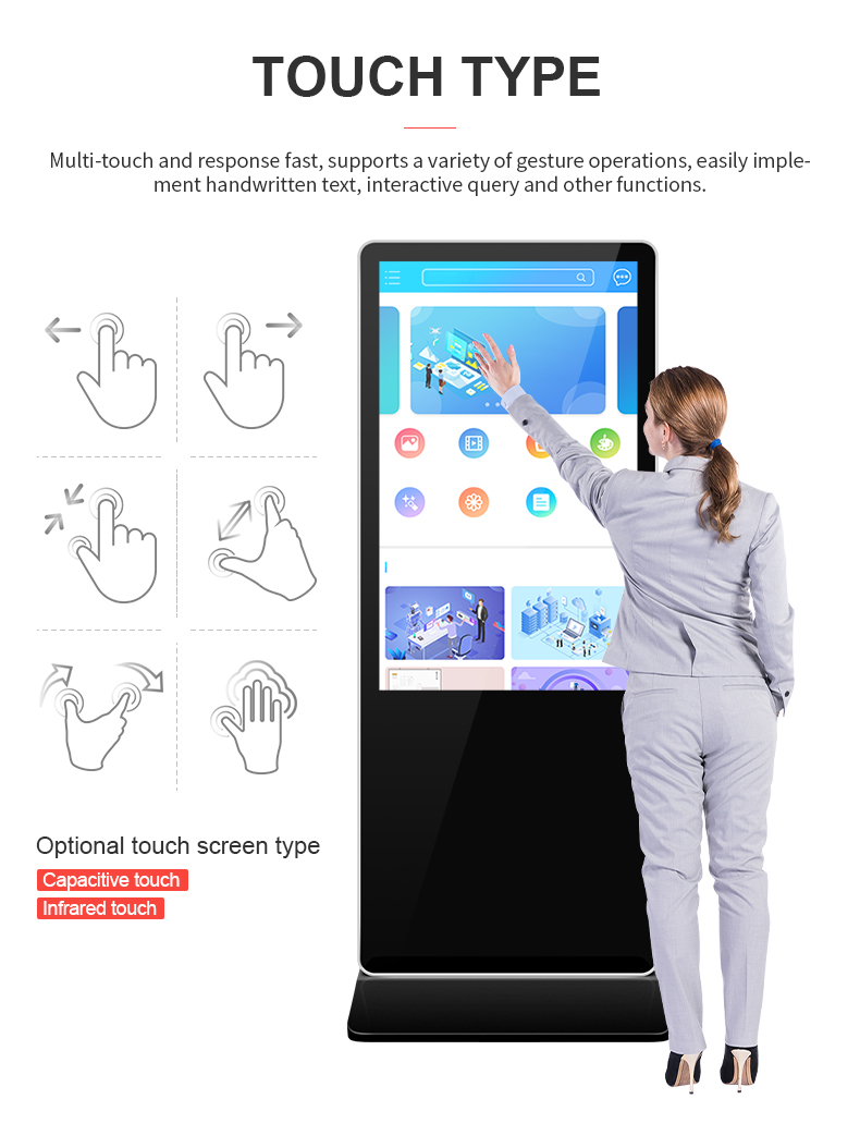 Floor Standing LCD Advertising Display 32 43 50 Inch Vertical Interactive Totem Touch Screen Kiosk Digital Signage and Displays