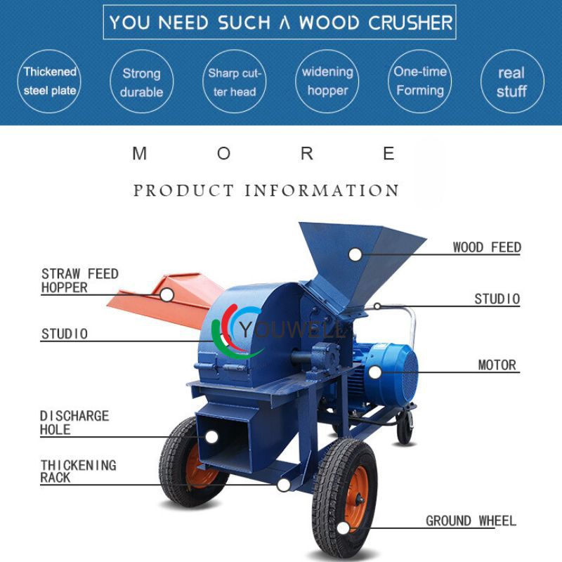 High Efficiency Electric Wood Crusher Grinder Machine for Farm Garden Branch Crushing Wood Pellets Compost with Motor Component