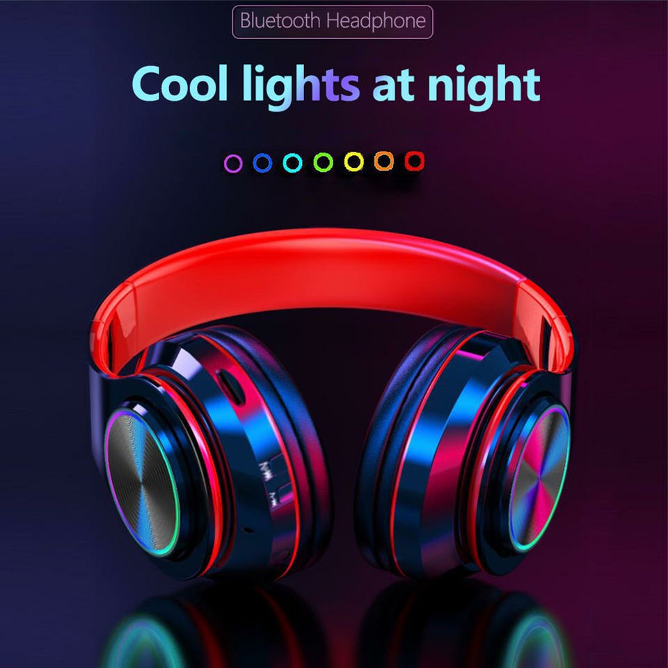 Foldable True Wireless Bluetooth On-Ear Over-Ear Gaming Headphones with RGB Light Logo for Mobile Phone
