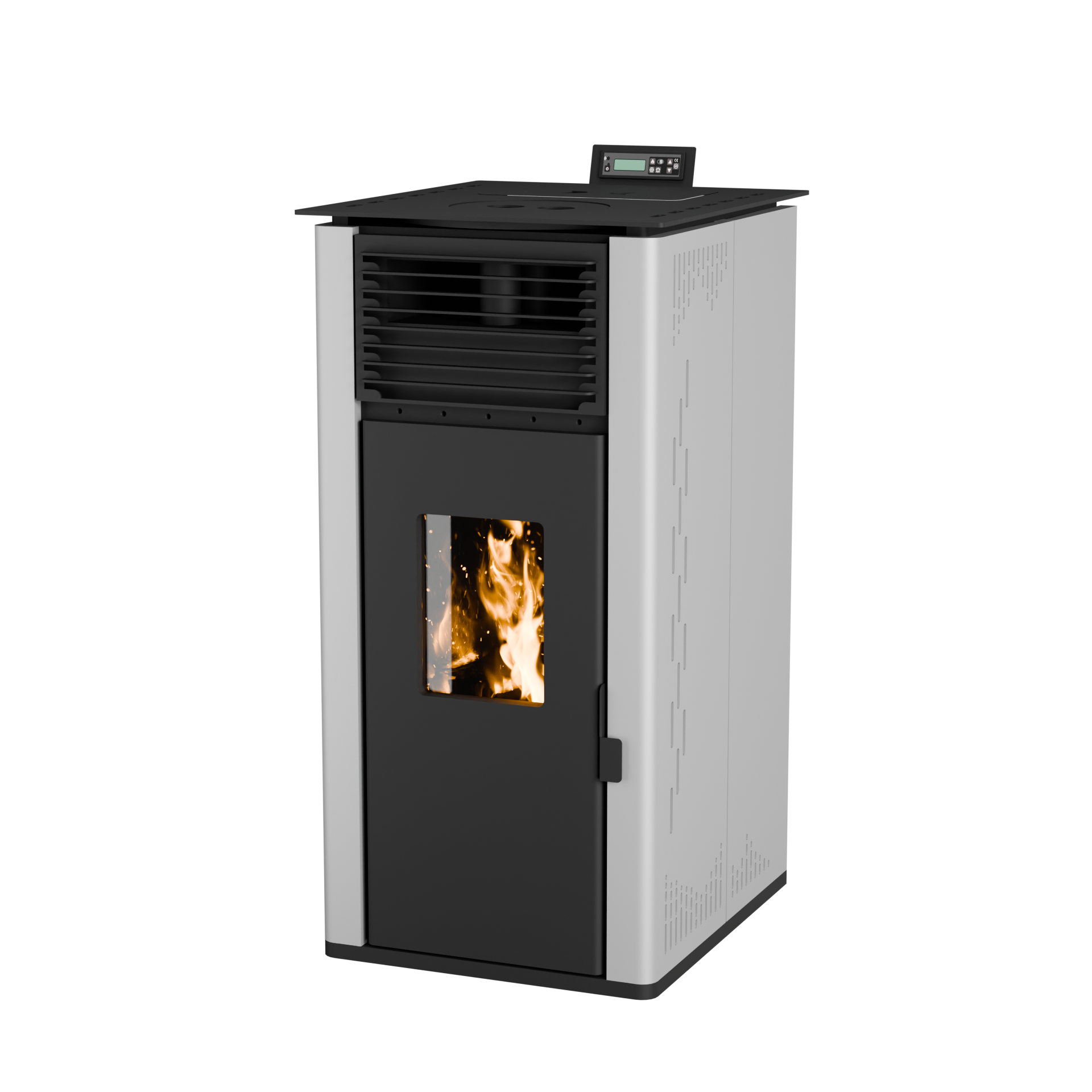 Modern Touch-Screen Interface Carbon-Neutral Wood-Burning Pellet Stove for Villas Dual-Fuel Compatibility Freestanding