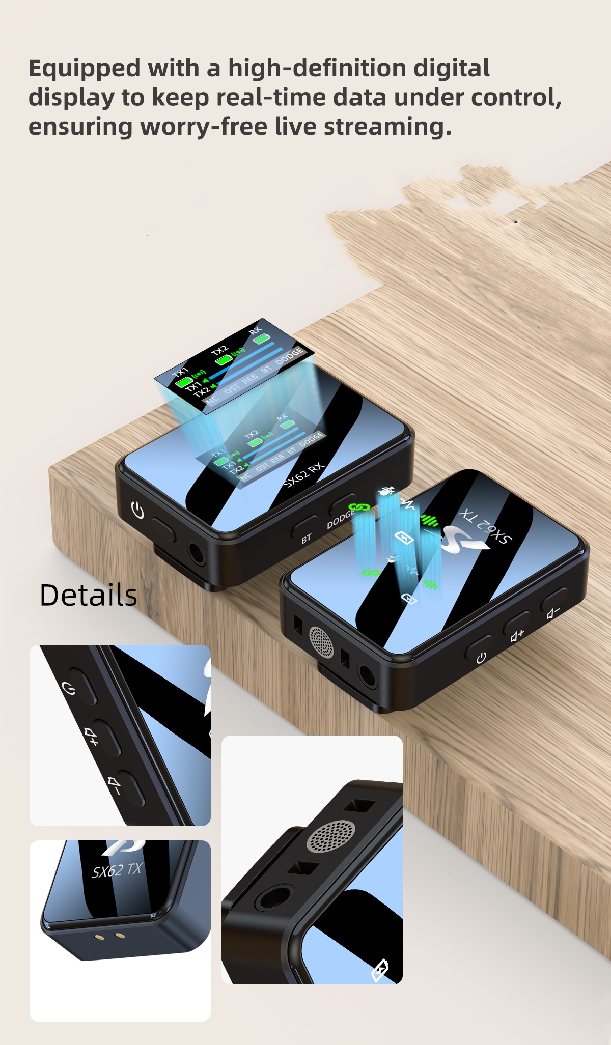 Mini Microphone SX62 DSP Noise Reduction Chip Screen Display Strong Endurance Professional Recording Gaming Microphones