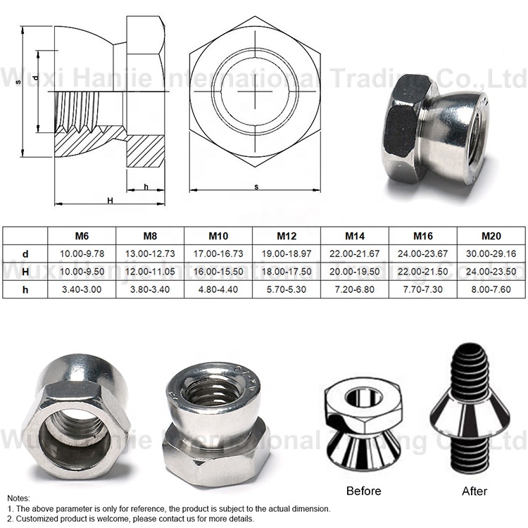 Customized A2 SS304 Anti Theft Twist Security Hex Breakaway Nuts M6 M8 Hex Tamper Proof Shear Nut