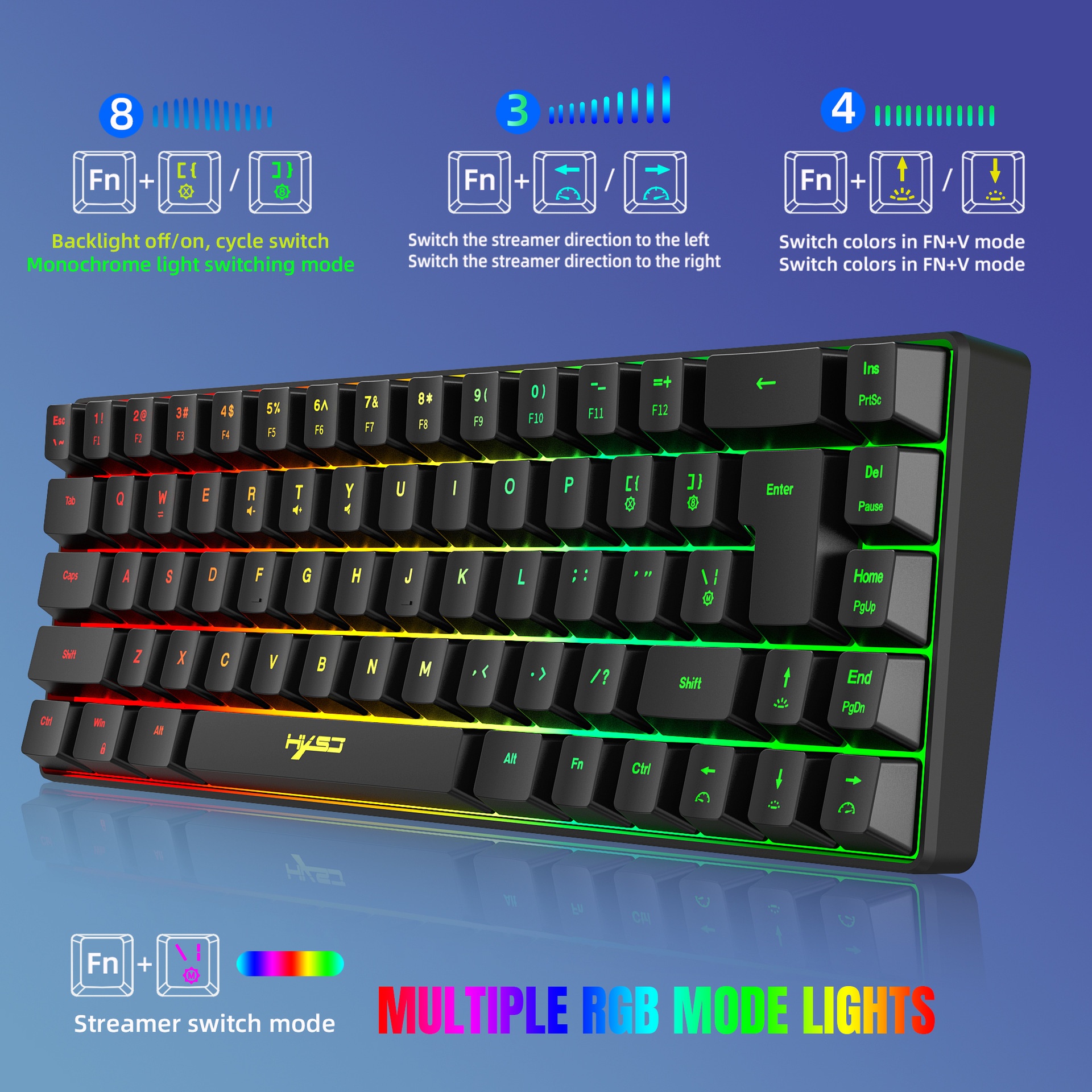 Wired Portable 68-key Membrane Gaming Keyboard ABS Material RGB Backlight RBG Keyboard