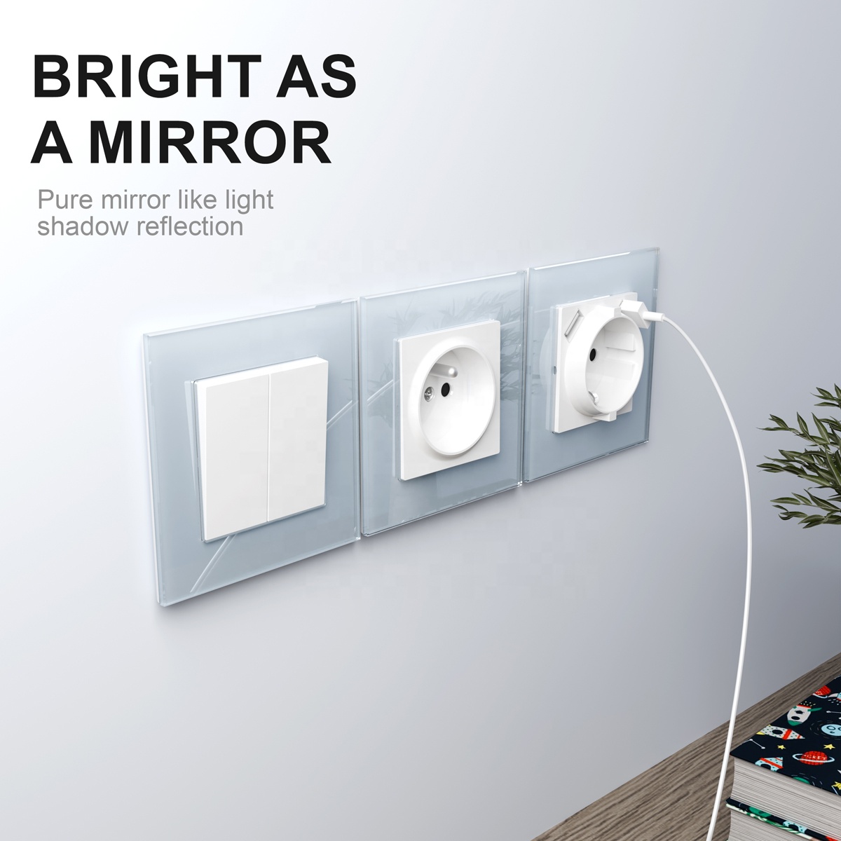 European Standard French Style Electric Wall Sockets With Colorful Glass Electrical Socket Panel