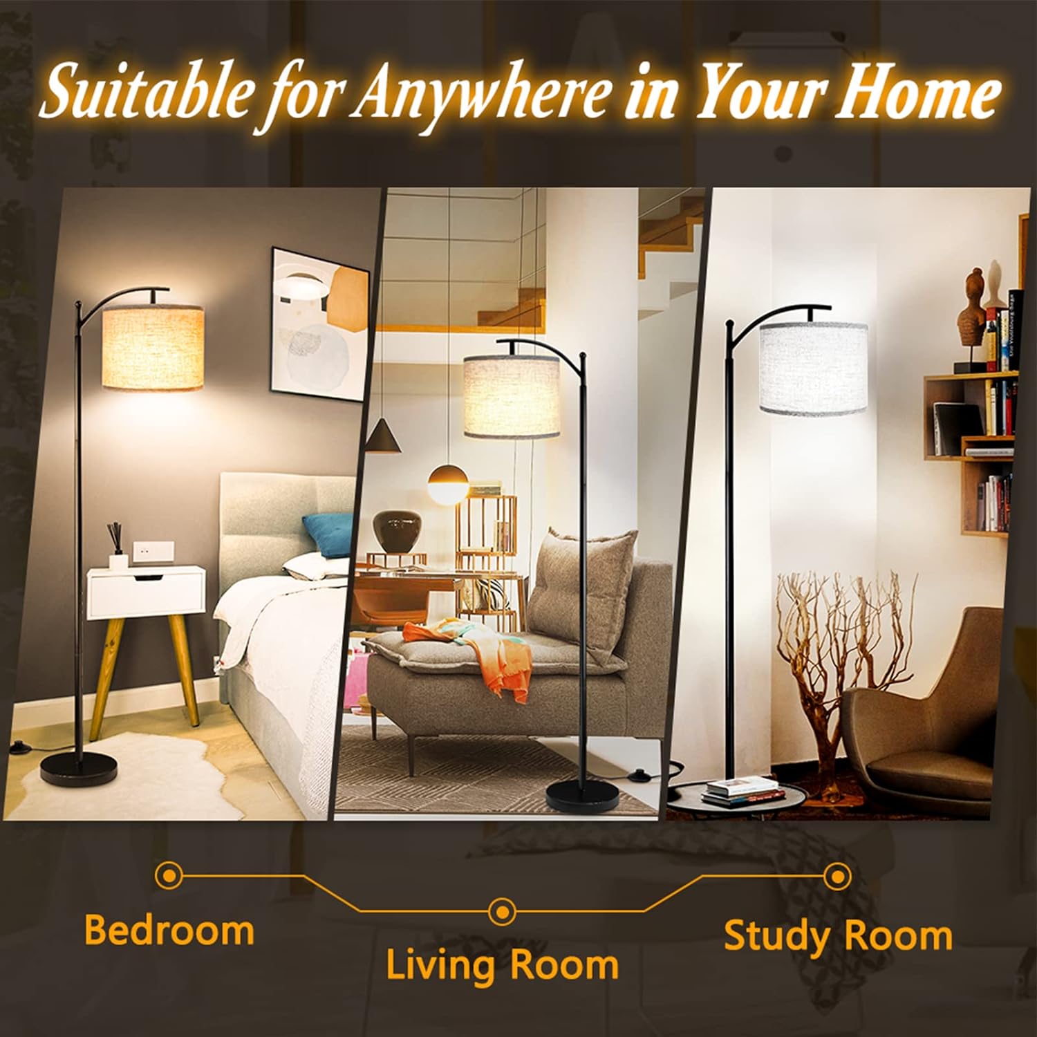Floor Lamp Standing Lamp 3 Color Temperatures Tall Industrial Floor Lamp Reading for Bedroom Living Room