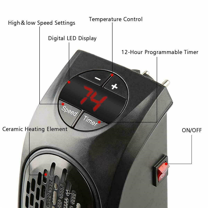 400W Plastic Electric Fan Heater Remote Control Wall-Mounted up 20m Coverage Portable Household Winter Office Bedroom Warmer