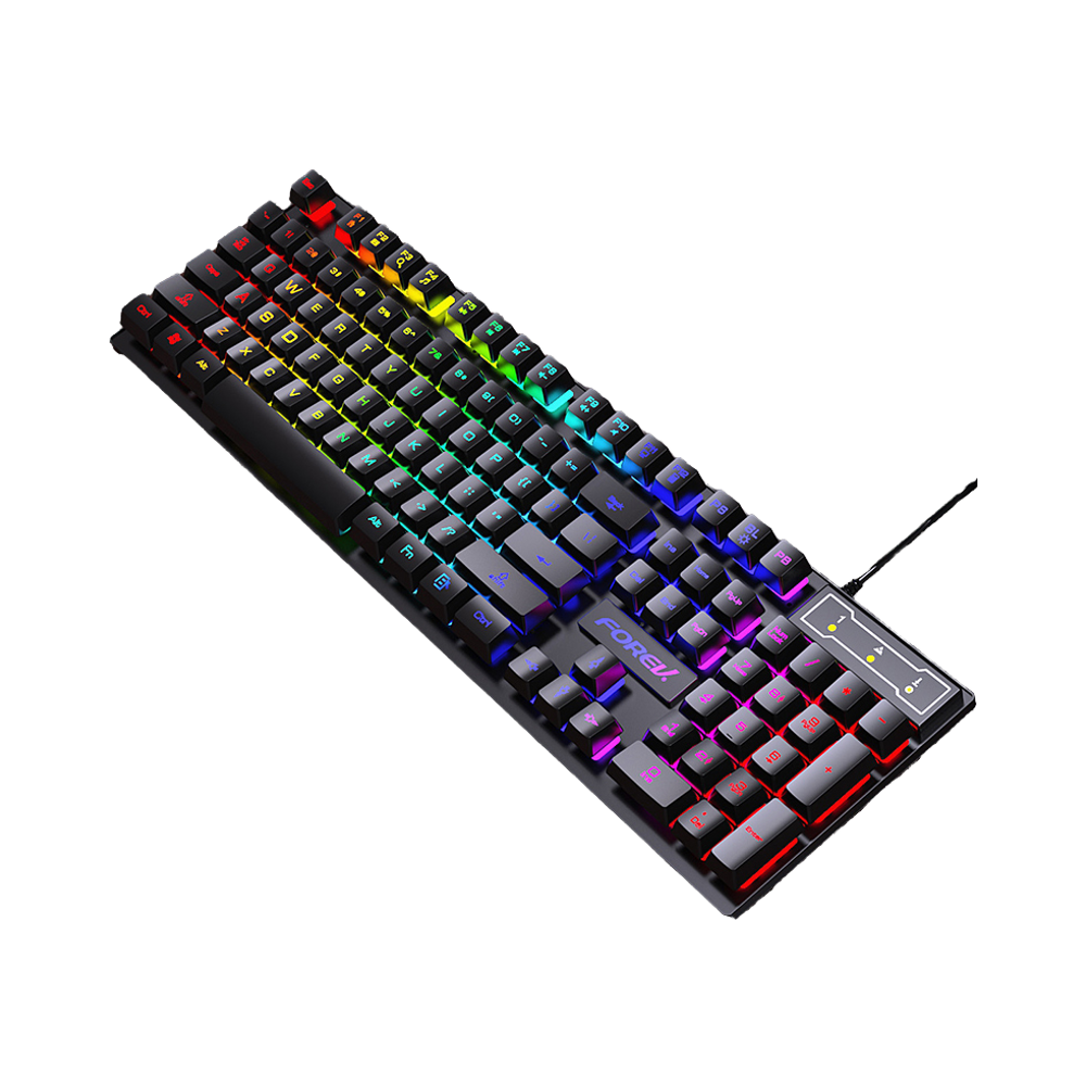 Top Selling FV-Q1S 104-Key Wired Rainbow Gaming Keyboard Universal Waterproof Backlight for Laptop/Tablet English Language