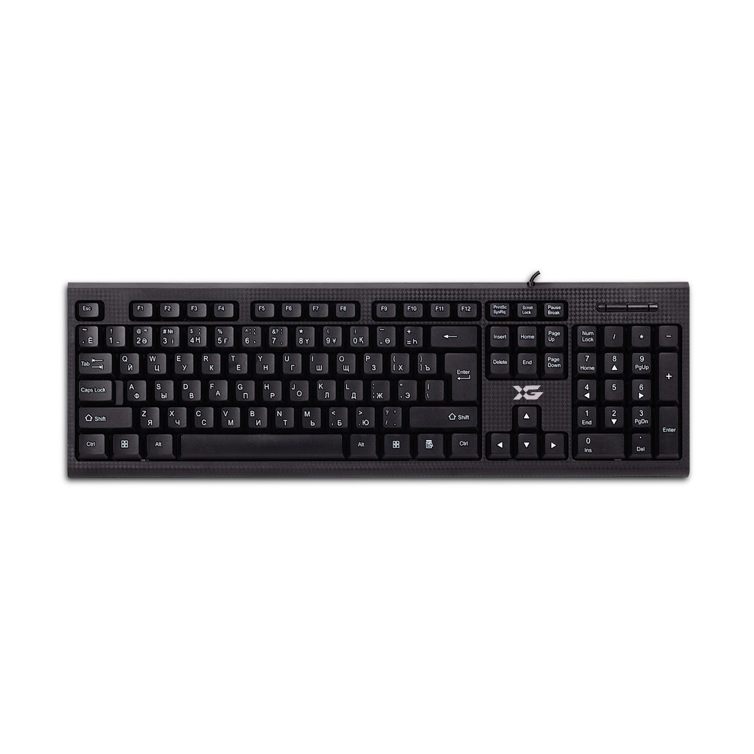 Клавиатура, XG, XK-100UB, Ультратонкая, USB, Кол-во стандартных клавиш 104, Анг/Рус/Каз, Чёрный