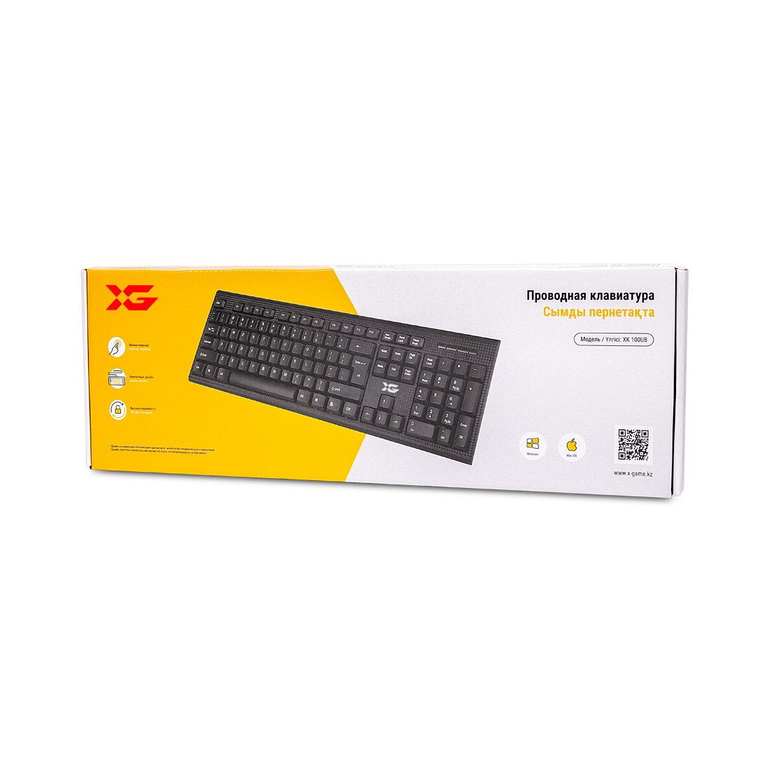 Клавиатура, XG, XK-100UB, Ультратонкая, USB, Кол-во стандартных клавиш 104, Анг/Рус/Каз, Чёрный