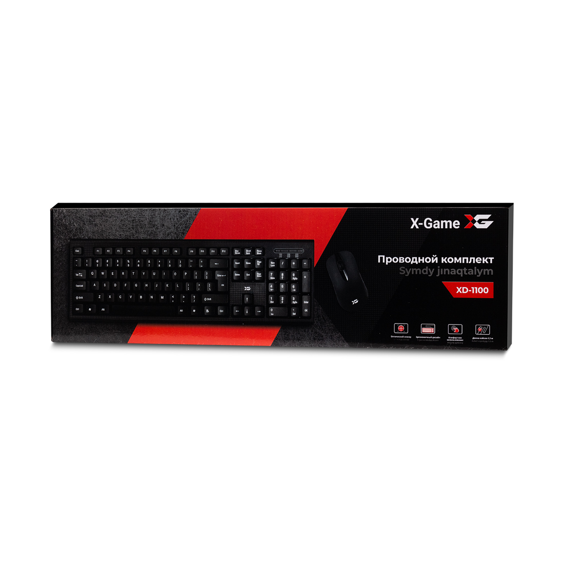 Комплект Клавиатура + Мышь, XG, XD-1100OUB, Оптическая Мышь, USB, Кол-во стандартных клавиш 104, Анг/Рус/Каз, Длина кабеля 1,35 м, Чёрный