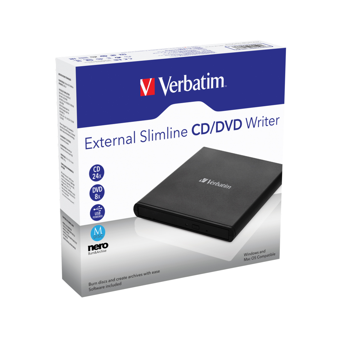 Внешний привод, Verbatim, CD/DVD 98938, Slim, USB, Чёрный