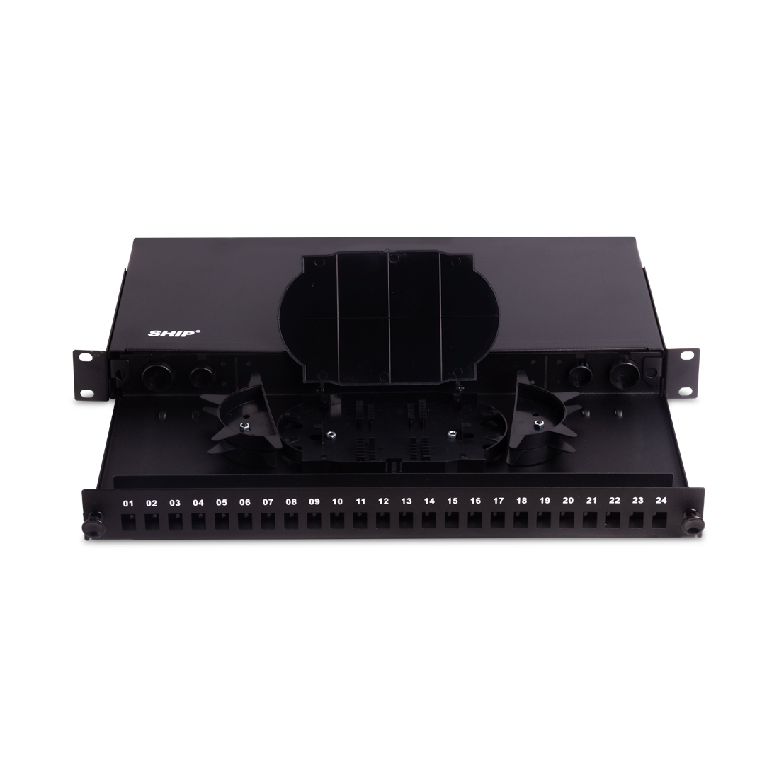 Оптический кросс, SHIP, F-M1, 19" (1U), 24 Порта SC, Simplex, LC Duplex, Без адаптеров, Чёрный