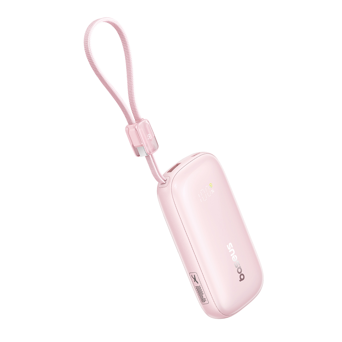 Портативный внешний аккумулятор, Baseus, EnerFill FC21 Qpow 3 Ultra (E0027Q02), 10000 мА·ч, 45 Вт, USB-C, USB-A, Lightning, Встроенный съёмный кабель, PD, QC, SCP, UFCS, Цифровой дисплей, Розовый