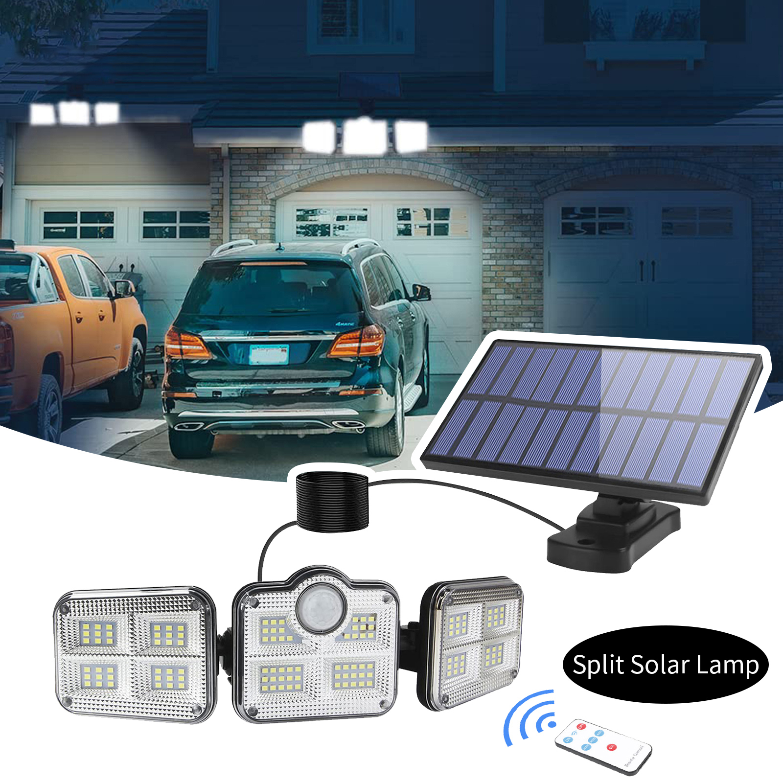 Factory Wholesale Outdoor Solar Powered Garden Lamp LED Solar Light Remote Control 3 Heads Motion Sensor Lights LED Flood Light
