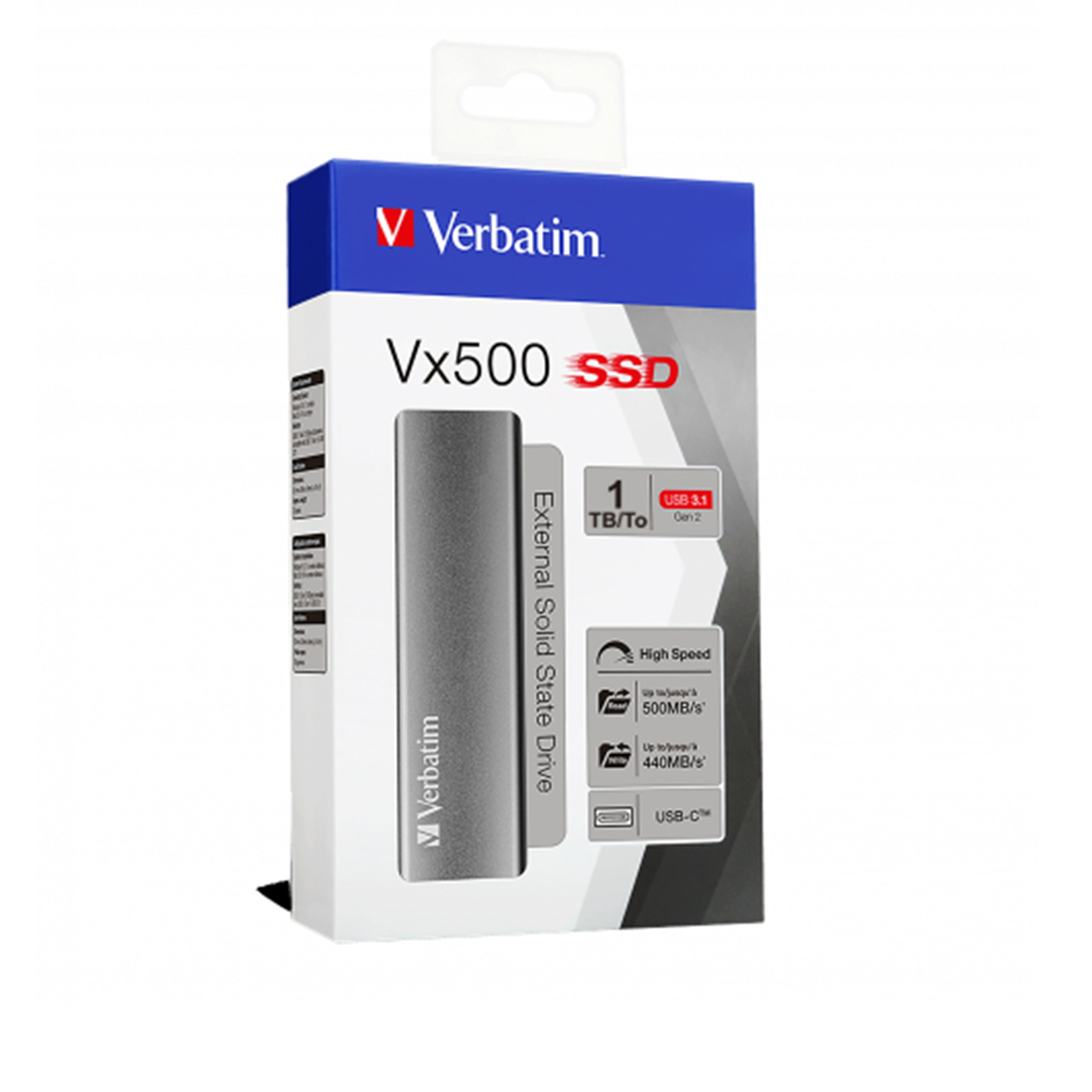 Внешний SSD диск Verbatim VX500 47444 1TB Type-C и Type-A Серый