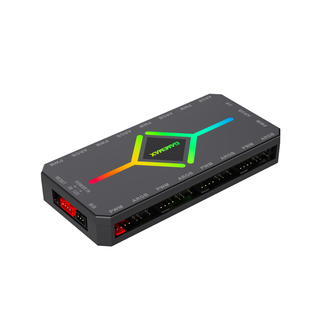 Контроллер подсветки, Gamemax, 1308-1300R0065, V4.0 ARGB+PWM HUB BK, ARGB 5V/3-pin, 9*ARGB 3pin, 1*SATA, 1*temp pwm input, 1*aura sync, Пульт, 118*55*17мм, Черный