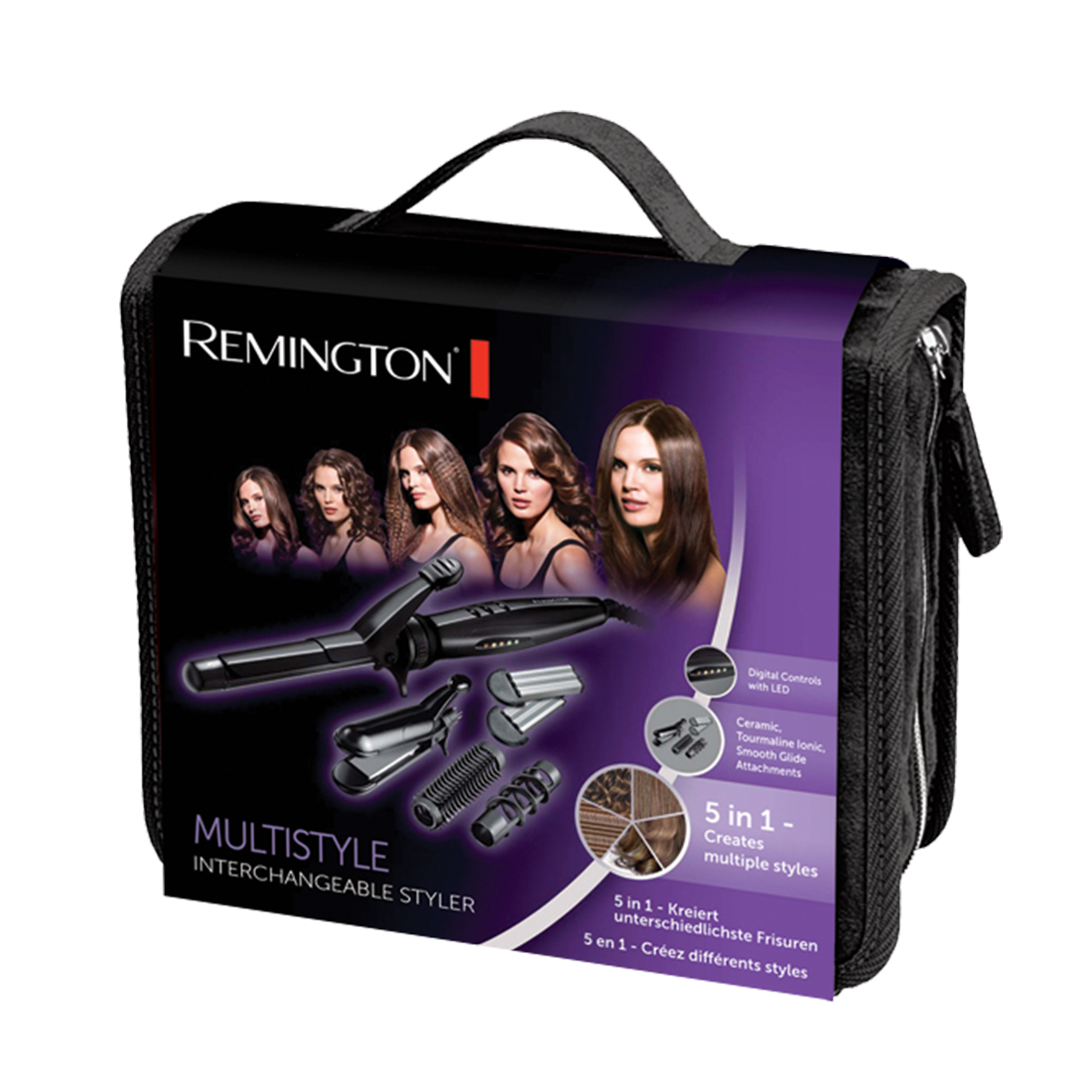 Мультистайлер, Remington, S8670, 25W, Диаметр щипцов 19мм, Диапазон температуры нагрева 110-190 °С, Насадки 5 шт, Длина шнура 180 см, Черный