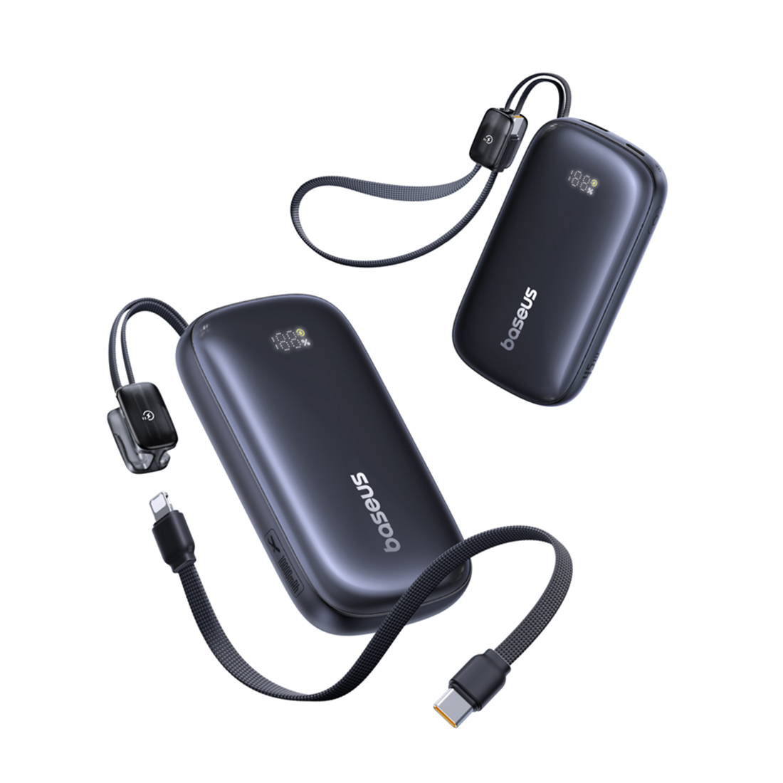 Портативный внешний аккумулятор, Baseus, EnerFill FC21 Qpow 3 Ultra (E0027Q00), 10000 мА·ч, 45 Вт, USB-C, USB-A, Lightning, Встроенный съёмный кабель, PD, QC, SCP, UFCS, Цифровой дисплей, Чёрный