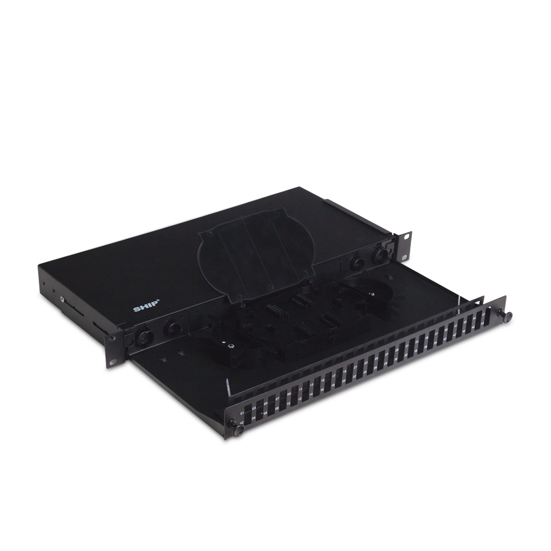 Оптический кросс, SHIP, F-M2, 19" (1U), 24 Порта SC Duplex, Без адаптеров, Чёрный