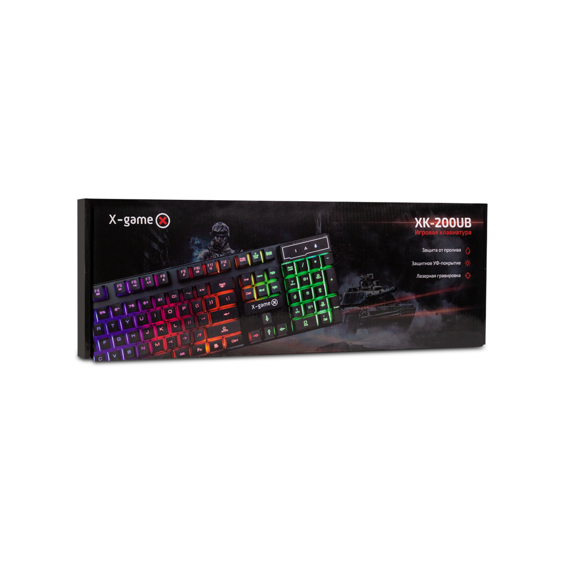 Клавиатура, XG, XK-200UB, USB, Кол-во стандартных клавиш 104, Размер: 439.2 x 141.5 x 25.5 мм., Длина кабеля 1,45 метра, Анг/Рус/Каз, Чёрная