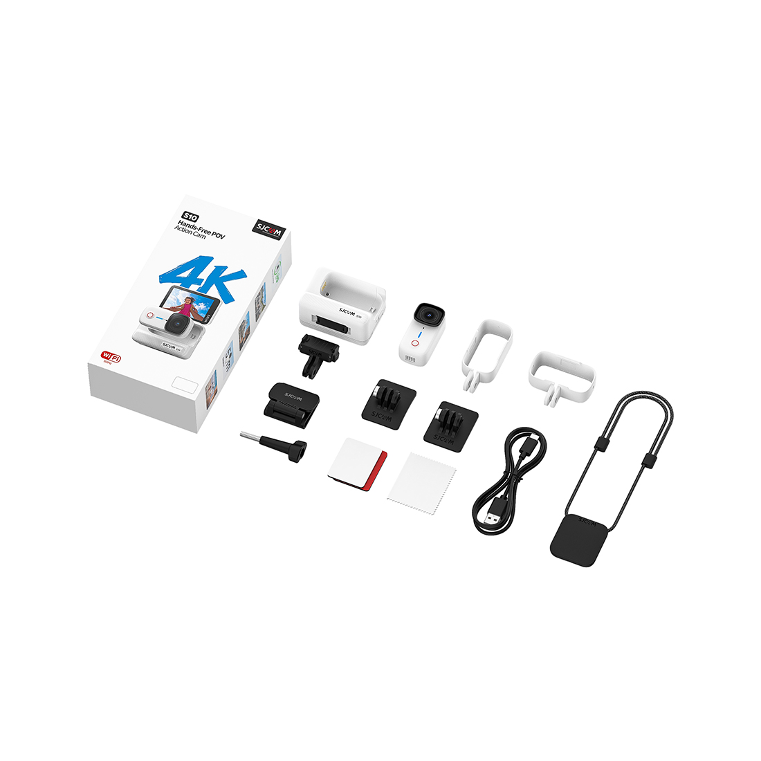 Экшн-камера, SJCAM, S10, 4K/30fps, CMOS 1/2.66", 24 МП, 160°, Wi-Fi 2,4 & 5 ГГц, 6-axis Gyro, SteadyMotion 2.0, Slow motion, встроенная память 64/128GB, 730mAh + Boost Pod 1900mAh, 2.51" поворотный сенсорный дисплей Boost Pod, White