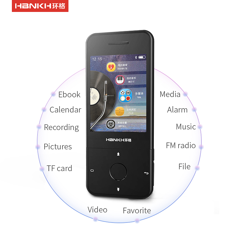 Hbnkh Hot Sale Walkman Mp4 Player 2.4 Inch Screen Touch Button Video Bulit-In Speaker Hifi Mp3  Customizable MP4 Music Player
