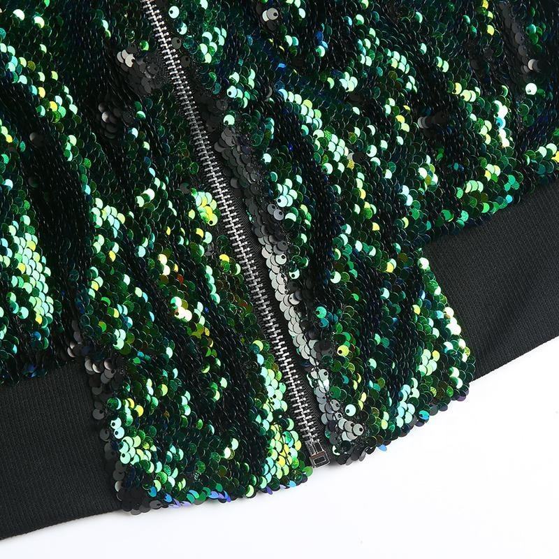 Green Sequin Bomber Jacket Women