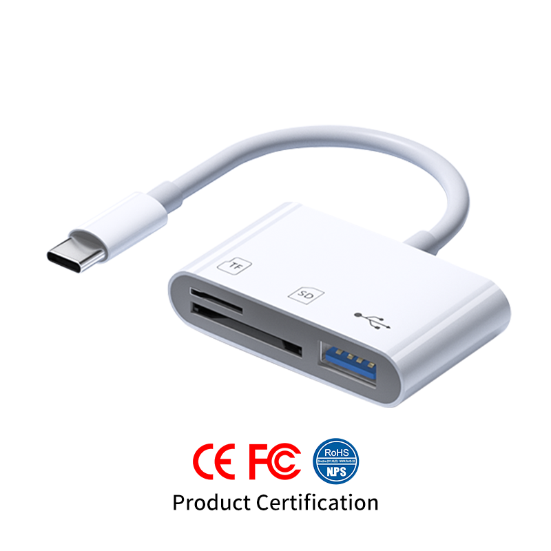 USB Type C 2-in-1 SD Card Reader White Hub Micro Multiport Adapter Compatible TF Camera Memory Phones Pads OTG Feature External