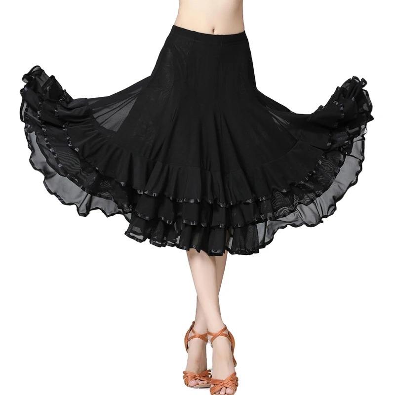 Layered Lace Hem Long Skirt