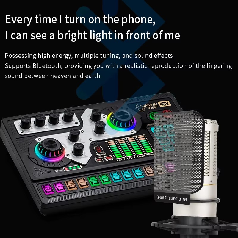 SX96 Professional 48V Sound Card English Version New Design Microphone Mobile Computer Live Streaming Outdoor Singing Sound Card