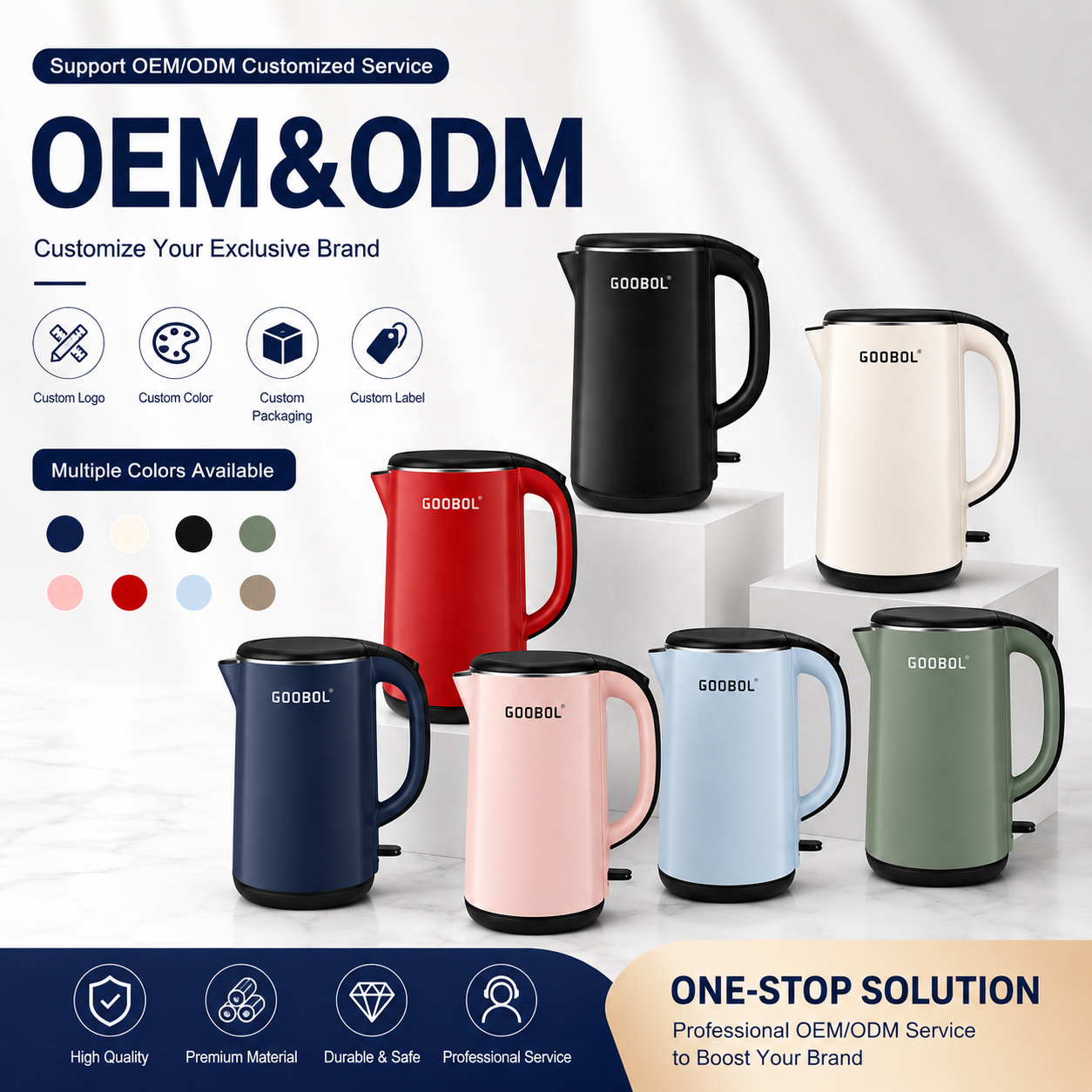 1.8L Stainless Steel Electric Kettle 1500W Auto Shut-Off 360° Cordless Fast Boil Multi-Color OEM Available