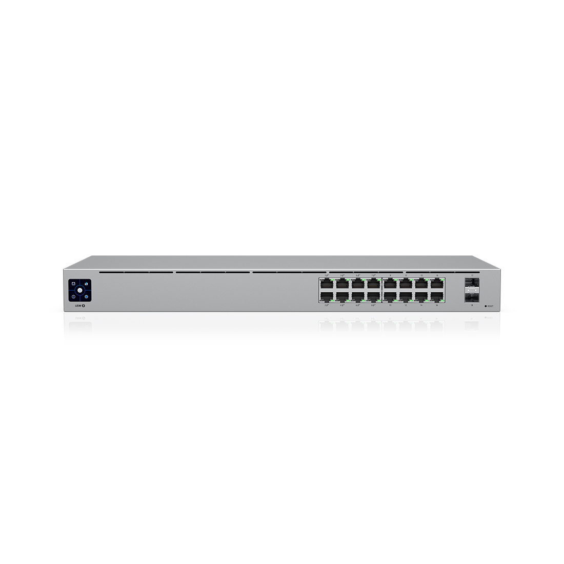 Коммутатор, Ubiquiti, USW-16-POE, Unifi Switch, Управляемый L2, 8 портов 10/100/1000 Mbps RJ45 PoE, 802.3af/at, бюджет 42W, 8 портов 10/100/1000 Мбит/с RJ45, 2 порта SFP, Стоечный