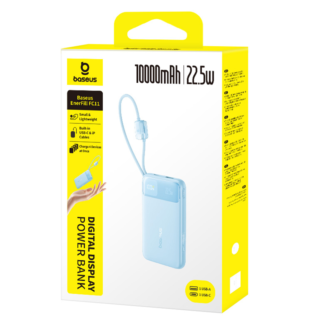 Портативный внешний аккумулятор, Baseus, EnerFill FC11 (E0027R06), 10000mAh, 22.5W, Голубой