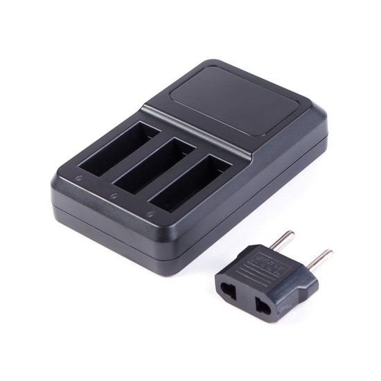 Зарядка для 3 батарей GoPro от USB, Deluxe, DLGP-404, Hero 4, 3 слота для батарей, Переходник в комплекте, Чёрный