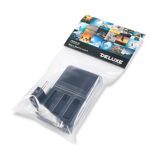 Зарядка для 3 батарей GoPro от USB, Deluxe, DLGP-404, Hero 4, 3 слота для батарей, Переходник в комплекте, Чёрный